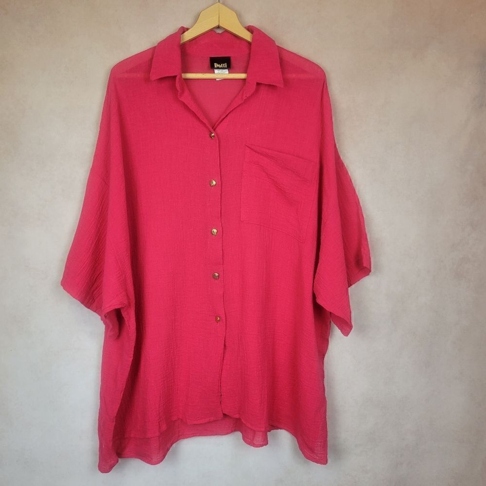 Vintage Dotti Red Short Sleeve Button Down Oversized Shirt Size XL